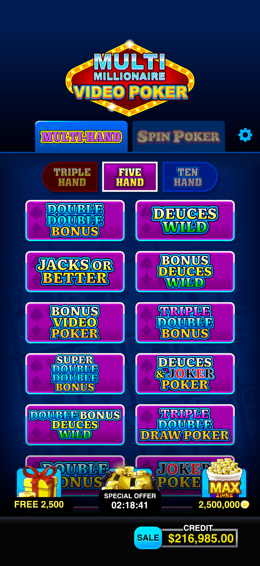 Multi Millionaire Video Poker™ mobile casino game - gameplay screenshot 5 showing in-app interface