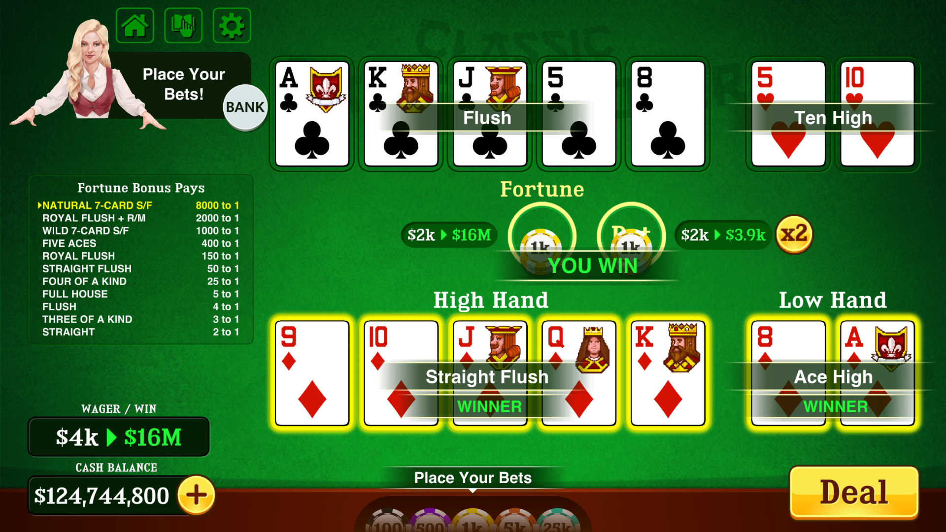 Pai Gow Poker™ mobile casino game - gameplay screenshot 1 showing in-app interface