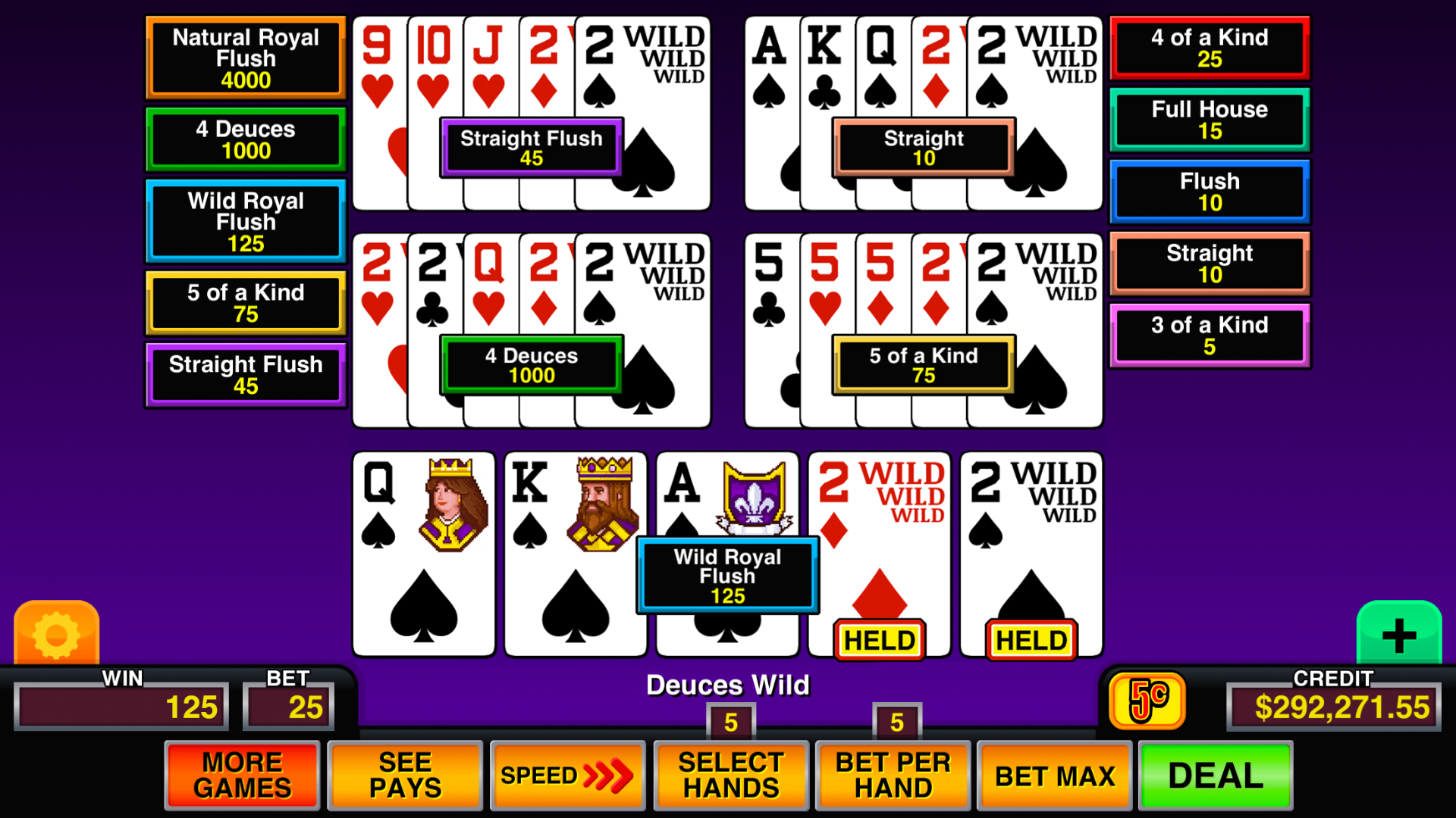 Video Poker Multi Pro™ mobile casino game - gameplay screenshot 1 showing in-app interface