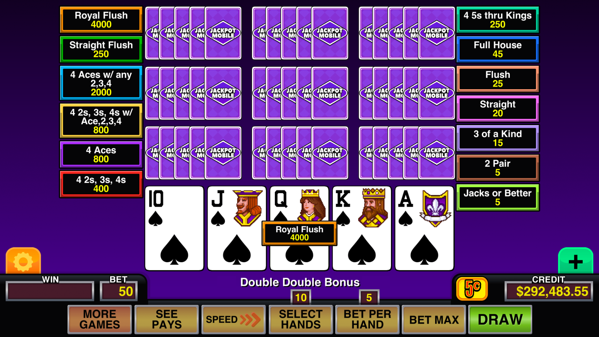 Video Poker Multi Pro™ mobile casino game - gameplay screenshot 6 showing in-app interface